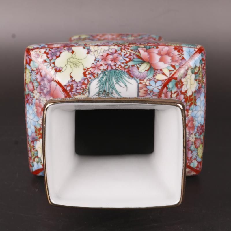 清乾隆蒔金琺瑯彩花鳥四方瓶 景徳鎮 陶磁器 装飾品 現代工芸品 美術品