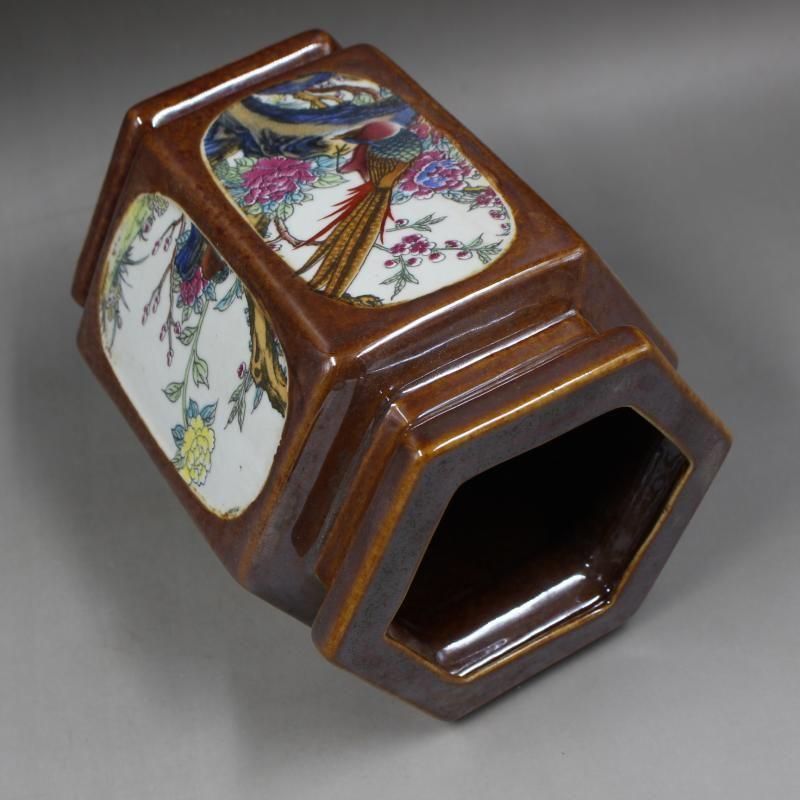 大清乾隆粉彩花鳥六方筆筒 景徳鎮 陶瓷器 書道具 文房具 工芸品 美術品