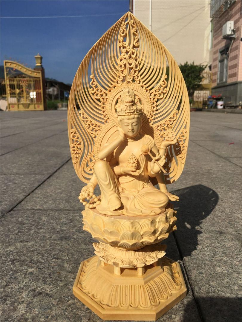 開運 仏像 天然木彫り 如意輪六臂観音 精密彫刻 仏教