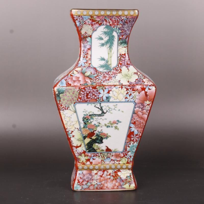 清乾隆蒔金琺瑯彩花鳥磁器王瓶  景徳鎮 陶磁器 装飾品 工芸品  美術品 置物 清乾隆蒔金琺瑯彩花鳥四方瓶 景徳鎮 陶磁器 装飾品 現代工芸品 美術品