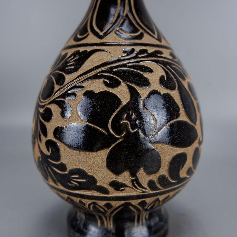 宋代磁州窯黒釉手制花玉壺春瓶 景徳鎮 陶磁器 装飾品 現代工芸品美術品 置物 宋代磁州窯黒釉手制花玉壺春瓶 景徳鎮 陶磁器 装飾