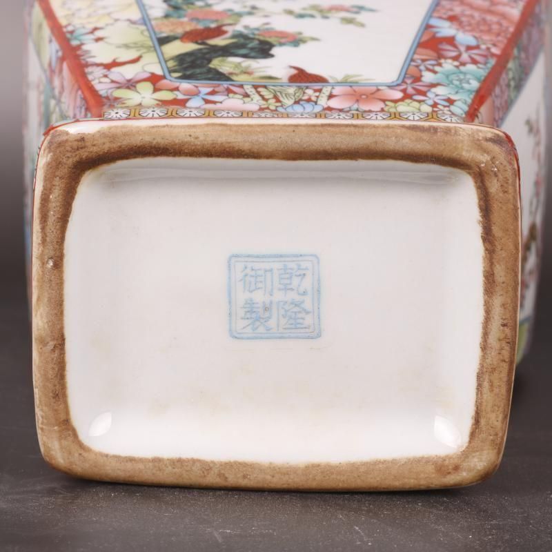 清乾隆蒔金琺瑯彩花鳥四方瓶 景徳鎮 陶磁器 装飾品 現代工芸品 美術品