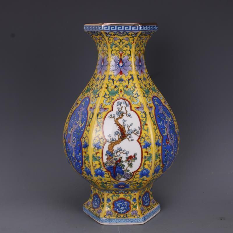 清代乾隆粉彩花鳥花瓶 景徳鎮 陶磁器 装飾品 現代工芸品美術品 置物 清