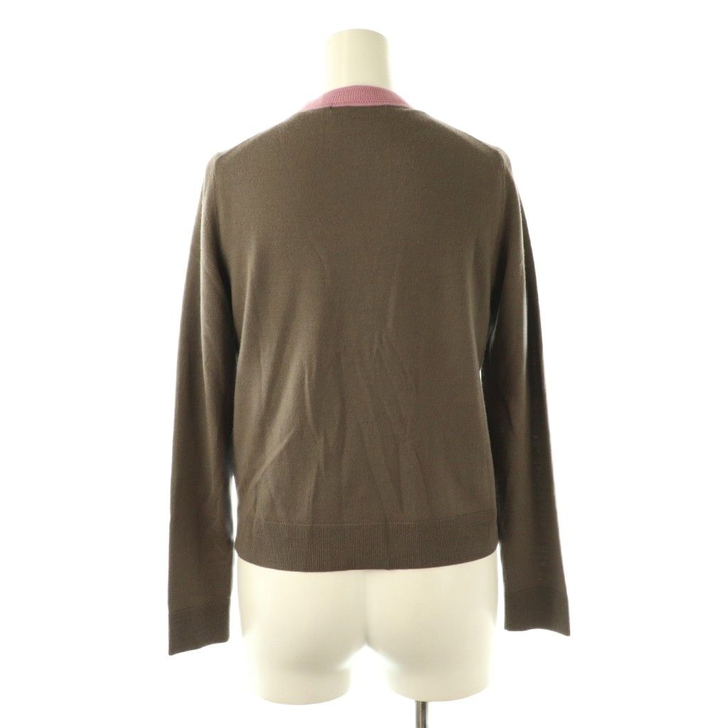 アナイ ANAYI アンサンブル スーパーメリノ配色クルーネック プルオーバー×スーパーメリノ配色Vネックカーディガン 36 ブラウン HK OS