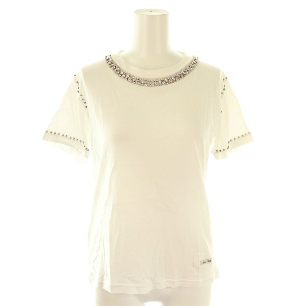 ミュウミュウ miumiu ビジューTシャツ カットソー XS ホワイト MJM846 CX OS
