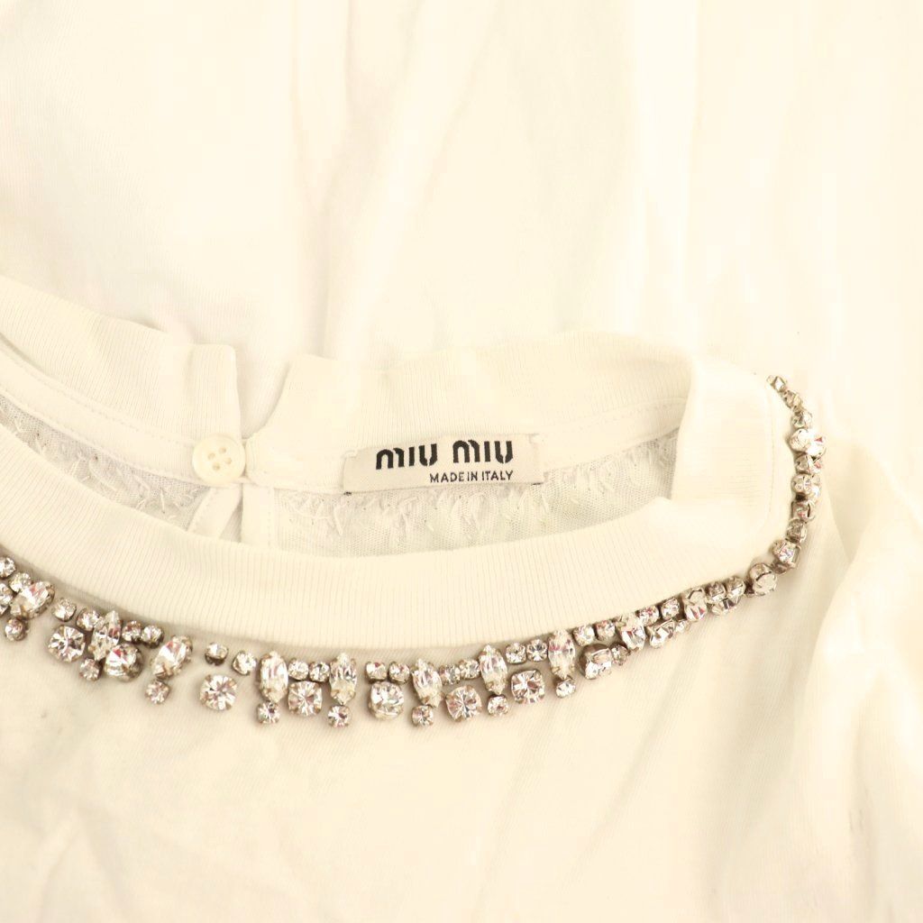  ミュウミュウ miumiu ビジューTシャツ カットソー XS ホワイト MJM 846 CX OS その他 トップス