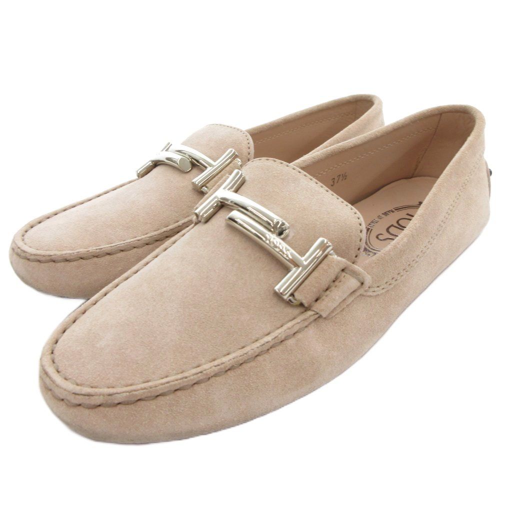 トッズ TOD S ゴンビーニ ドライビングシューズ 37.5 24.5 cm ダブルT ロゴ スエード ベージュ AE