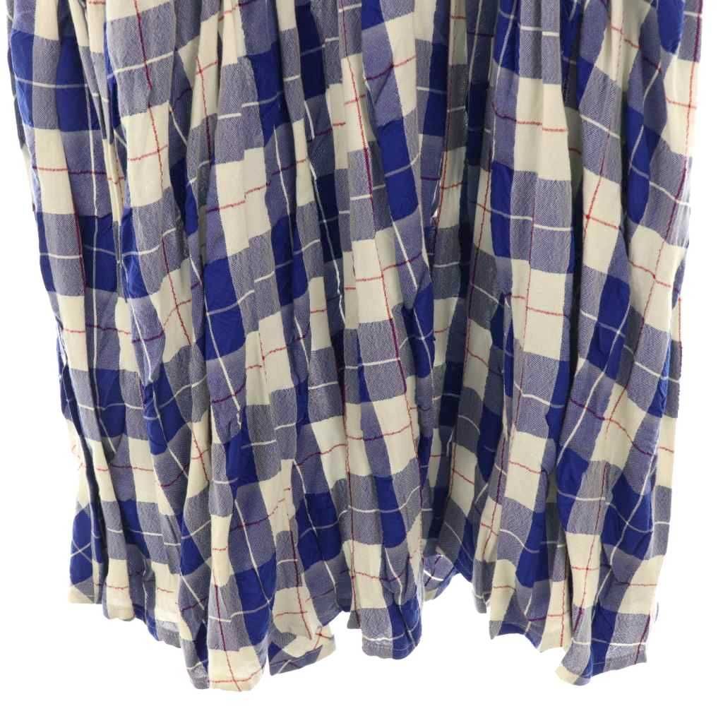 ワイズ Y's 総柄 フレアスカート マキシ ロング チェック 3 青 ブルー