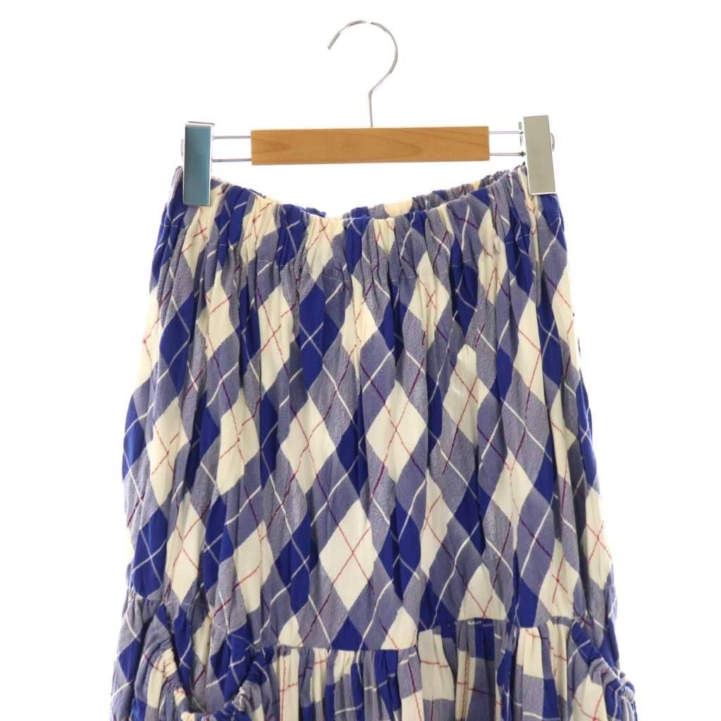 ワイズ Y's 総柄 フレアスカート マキシ ロング チェック 3 青 ブルー