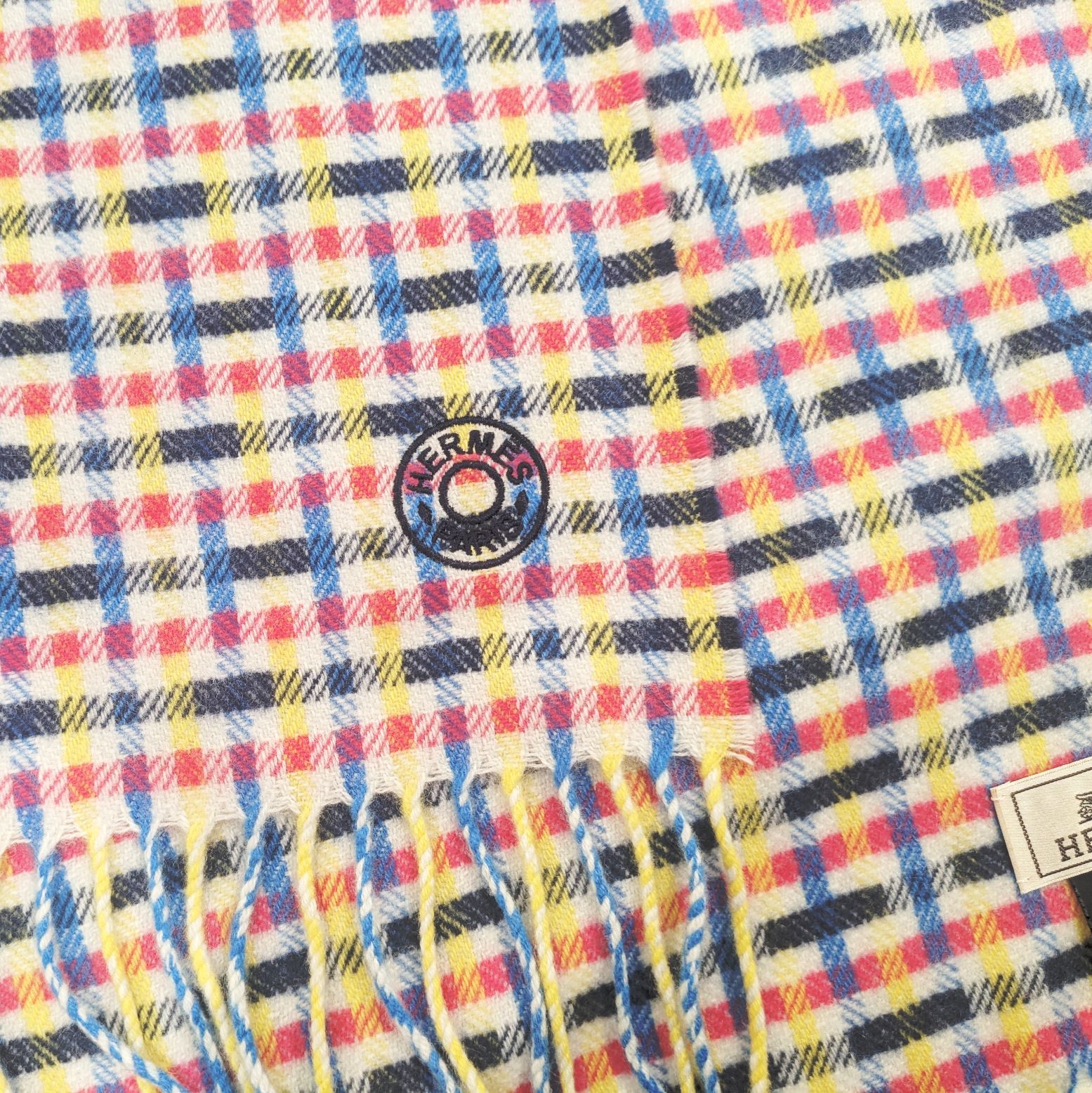 未使用品】HERMES エルメス マフラー Hエコセ フリンジ カシミヤ100