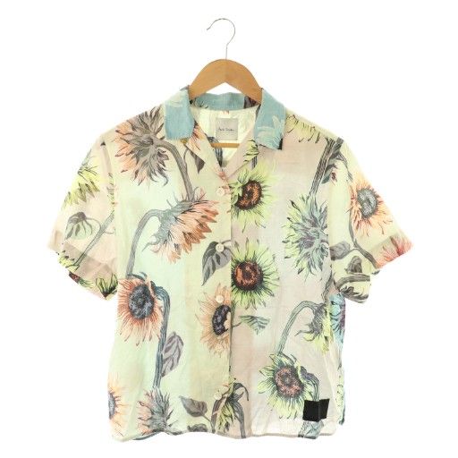 ポールスミス PAUL SMITH ヒマワリ柄 シャツ 半袖 リネン 40 アイボリー マルチ ES OS