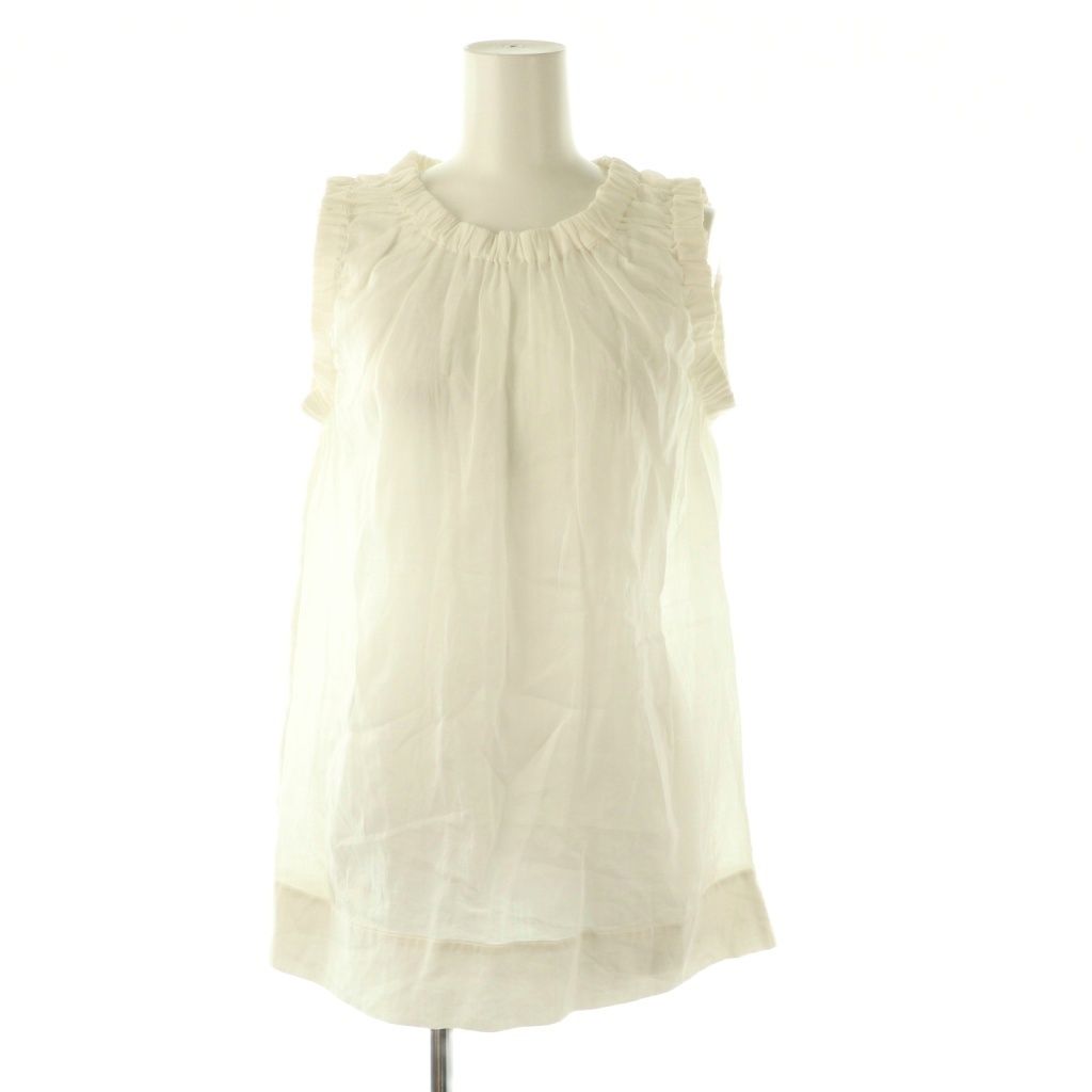 ブラミンク BLAMINK ギャザー ノースリーブシャツ 麻 リネン 36 白 ホワイト AT OS