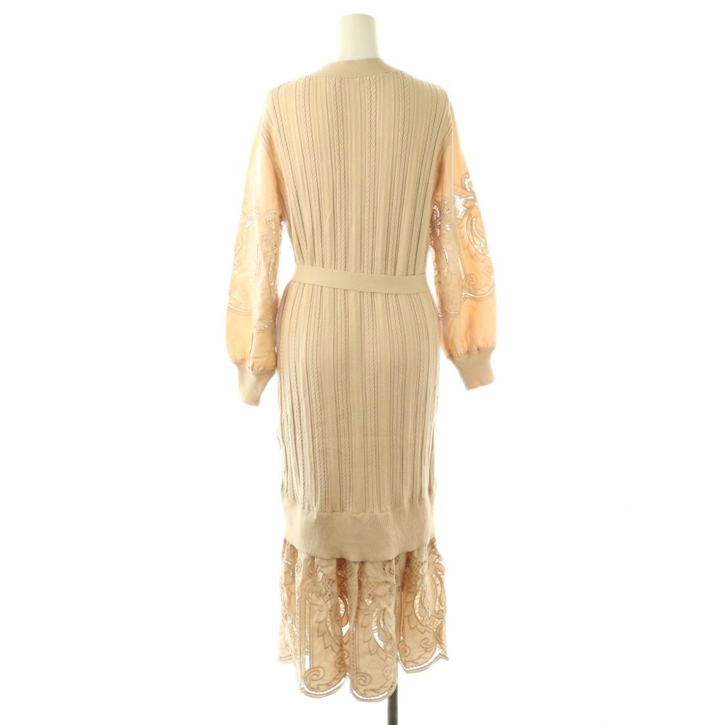 ダイアグラム グレースコンチネンタル Diagram GRACE 刺繍ニットワンピース ロング 長袖 36 ベージュ HK OS