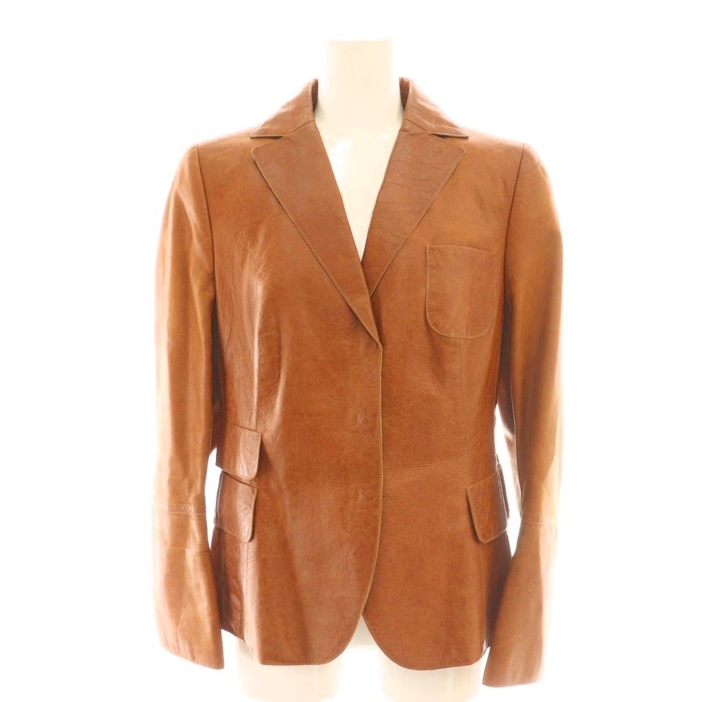 アクリス AKRIS ラムレザージャケット テーラード 総裏地 US8 ブラウン CX OS