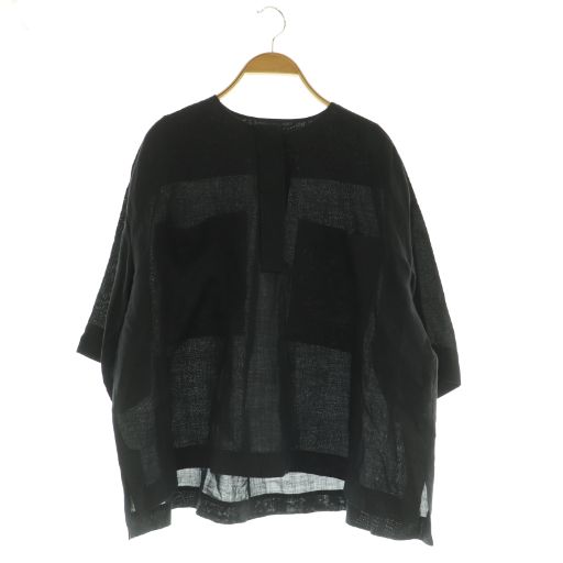 ドゥロワー Drawer ポケットショートスリーブブラウス リネン プルオーバー 36 ブラック MY OS