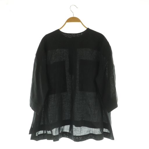 ドゥロワー Drawer ポケットショートスリーブブラウス リネン プルオーバー 36 ブラック MY OS