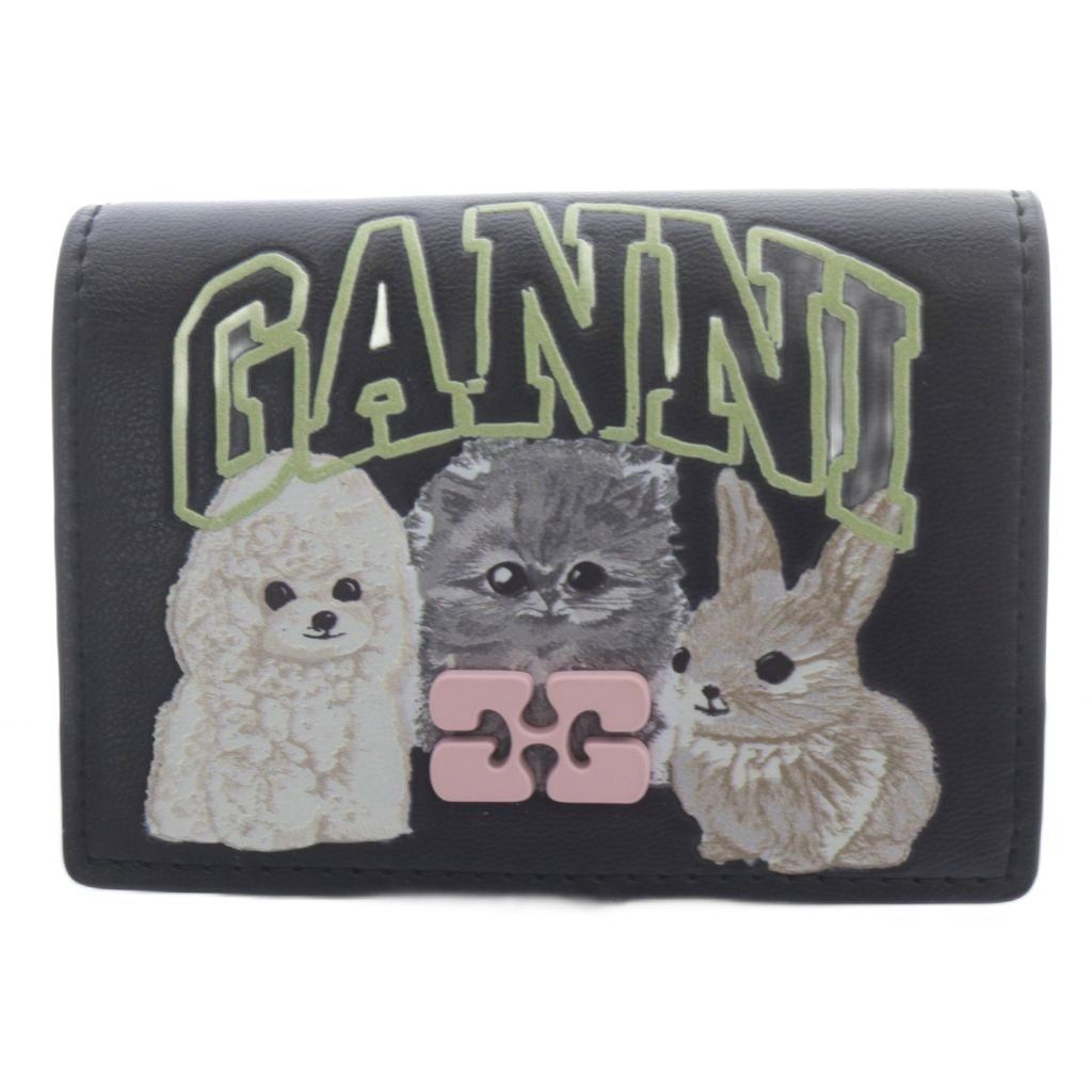 ガニー GANNI 25年 Bou アニマル カードホルダー ケース キーリング レザー ブラック YO12 SH