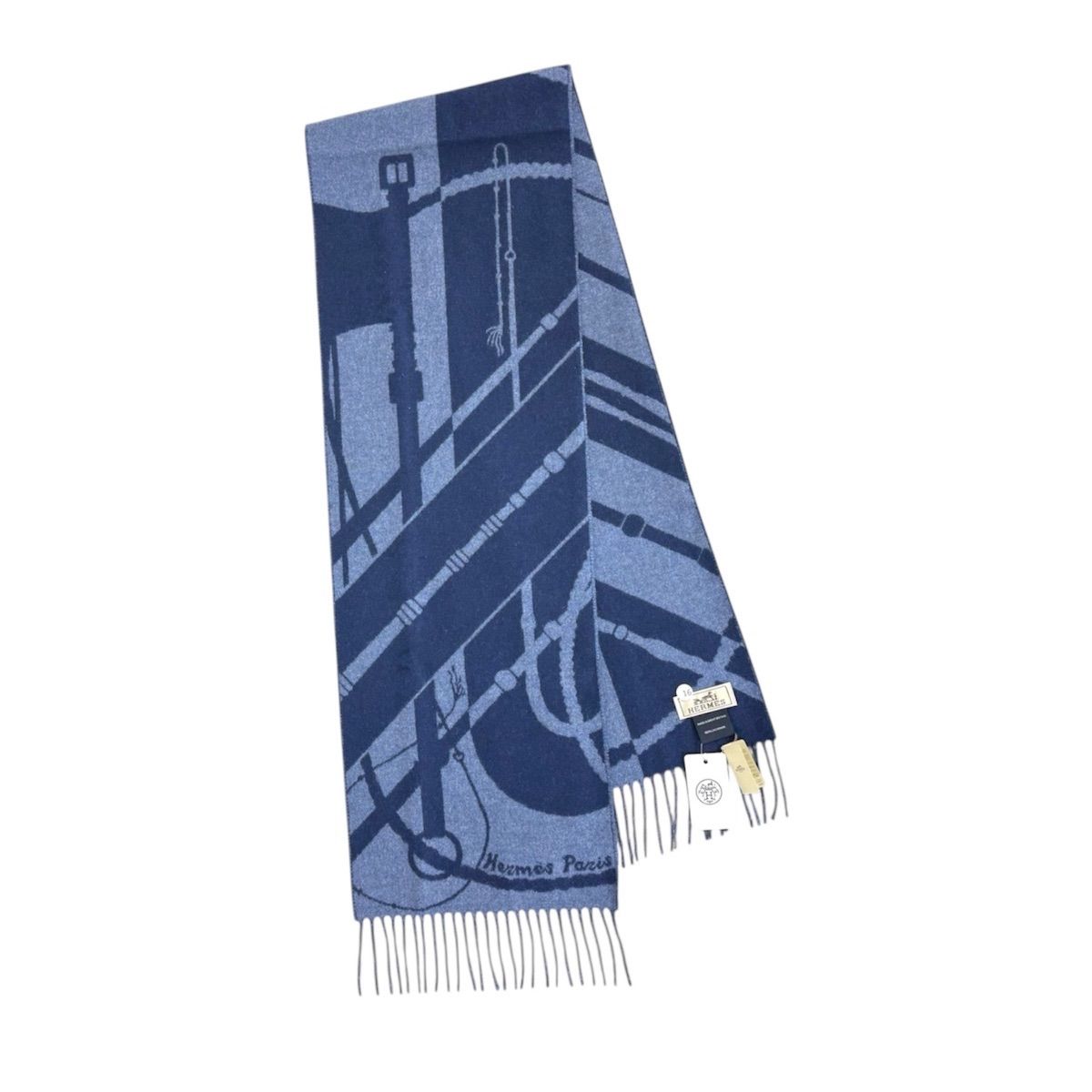 HERMES エルメス クリック クラック カシミヤ 100% マフラー ネイビー ブルー 紺色 青色 ストール 秋冬 メンズ レディース