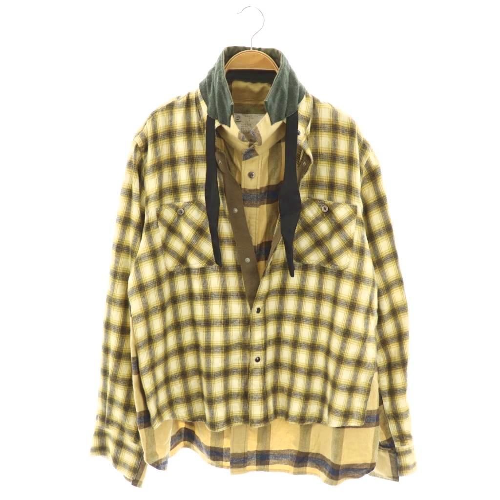サカイ sacai ボウタイレイヤードチェックシャツ 長袖 2 イエロー 20