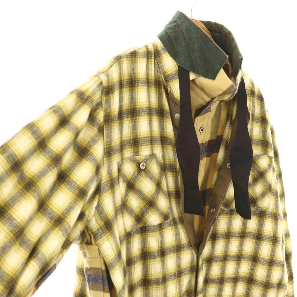 サカイ sacai ボウタイレイヤードチェックシャツ 長袖 2 イエロー 20