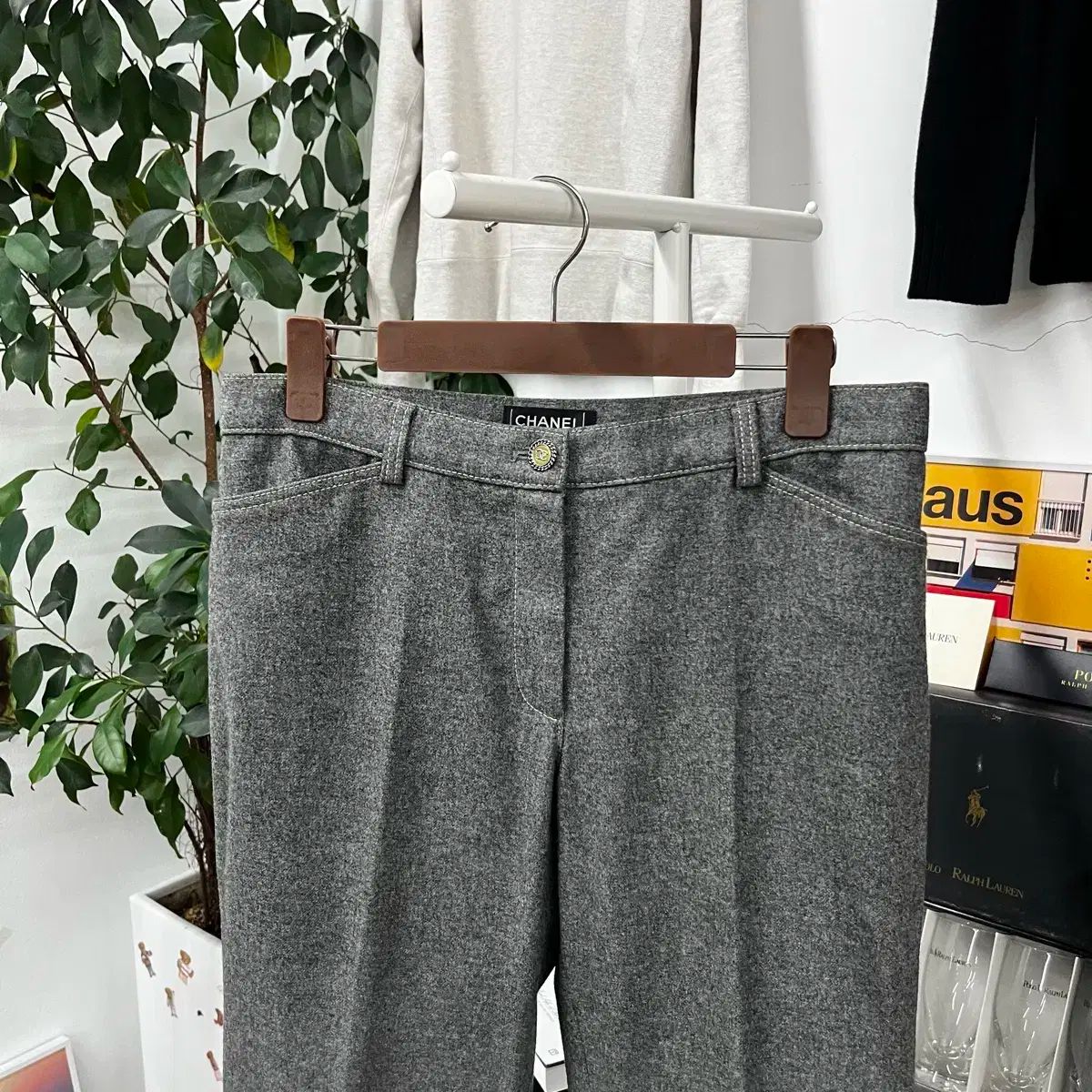 シャネル ウィメンズ スティッチ ウール ワイド パンツ 40