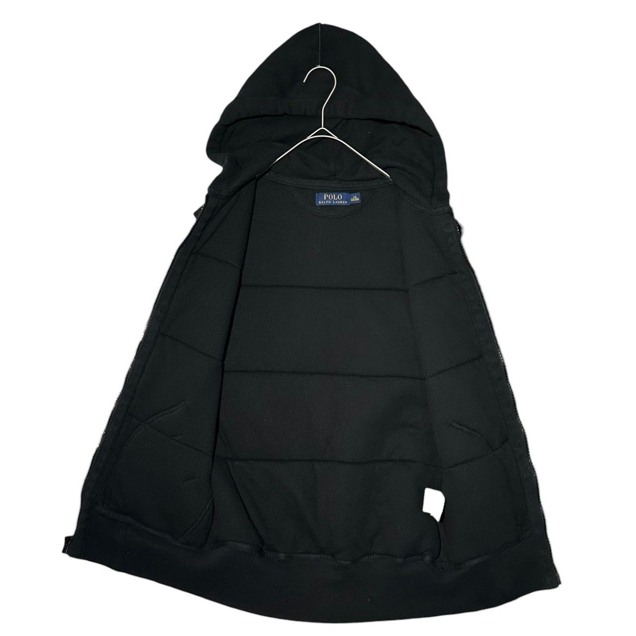 ラルフローレン　スウェットベスト　刺繍ロゴ　ナイロン切替　フーディ　中綿　M 黒 POLO RALPH LAUREN(ポロラルフローレン) Logo Embroidered Hooded