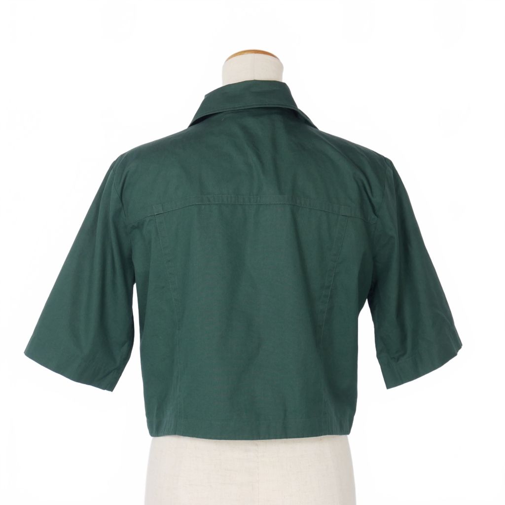 マルニ MARNI コットンポプリン オープン シャツ リボン付き 半袖 38 緑 グリーン