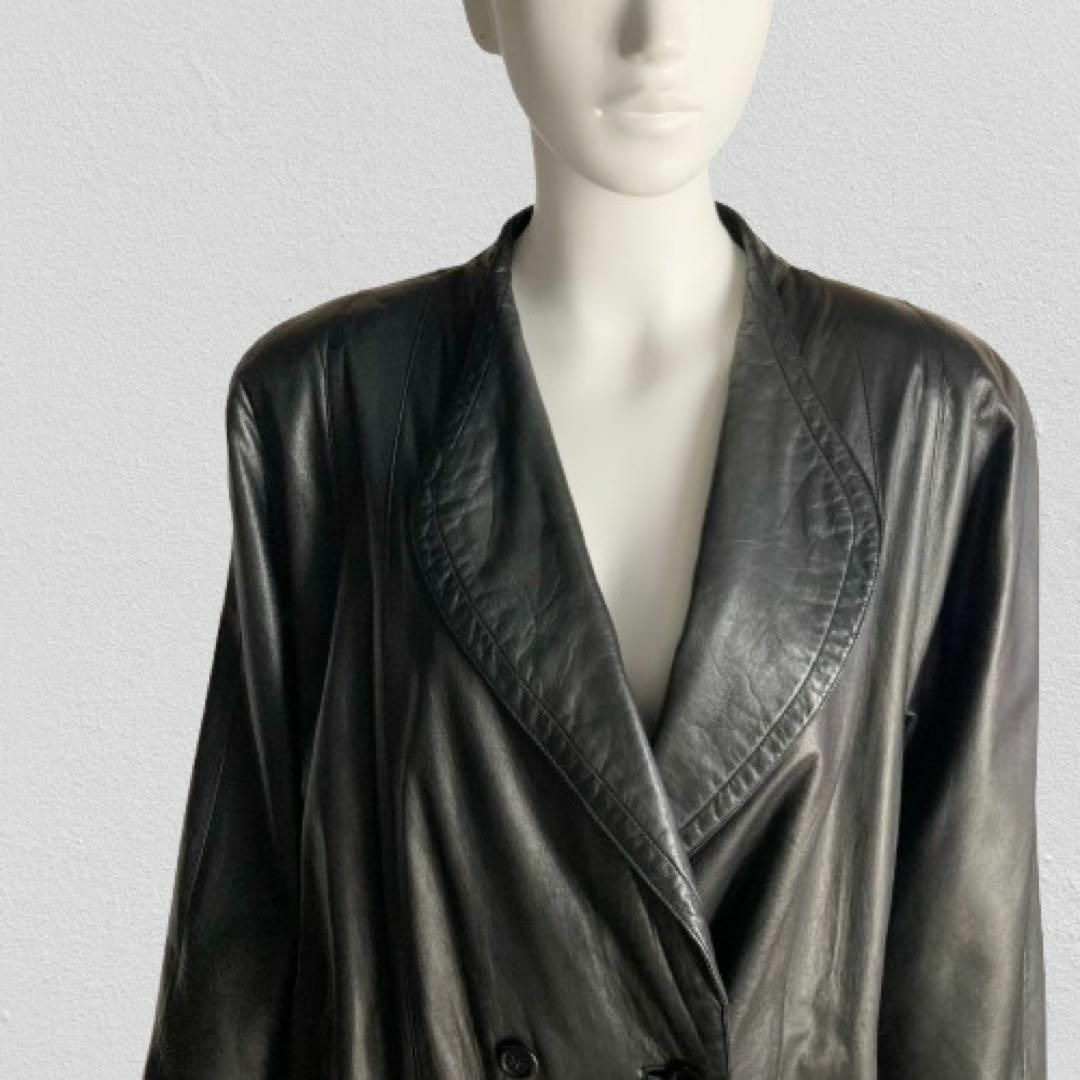 GATOMONTE ラムレザーコート ダブルブレスト 本革 羊革 黒 9号M