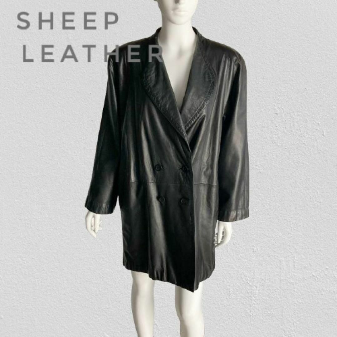 GATOMONTE ラムレザーコート ダブルブレスト 本革 羊革 黒 9号M