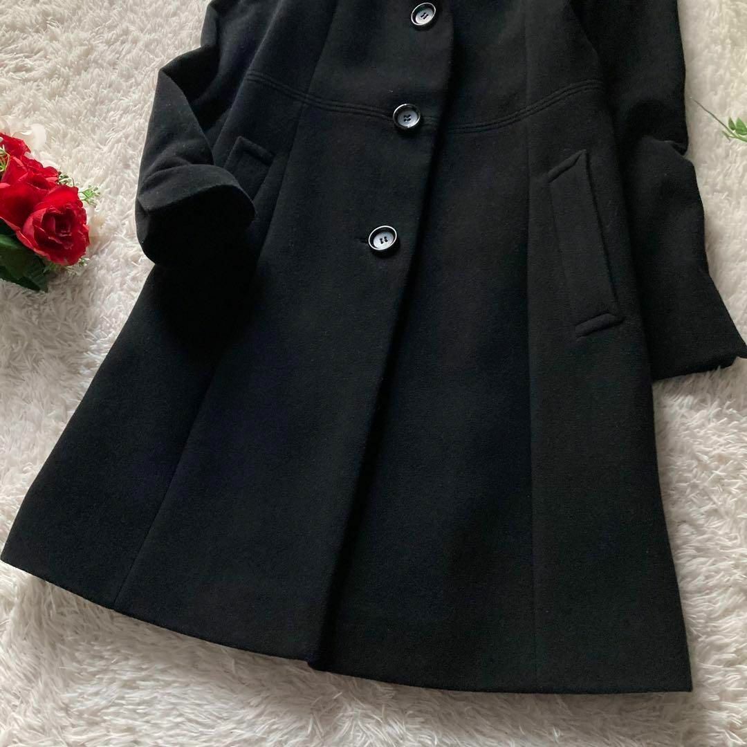 23区 羊毛カシミヤ スタンドカラーロングコート 美シルエット ブラック