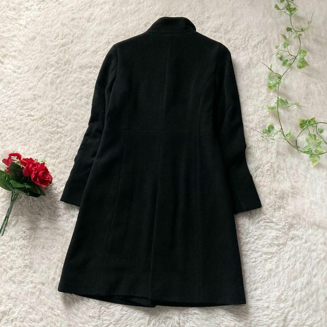 23区 羊毛カシミヤ スタンドカラーロングコート 美シルエット ブラック
