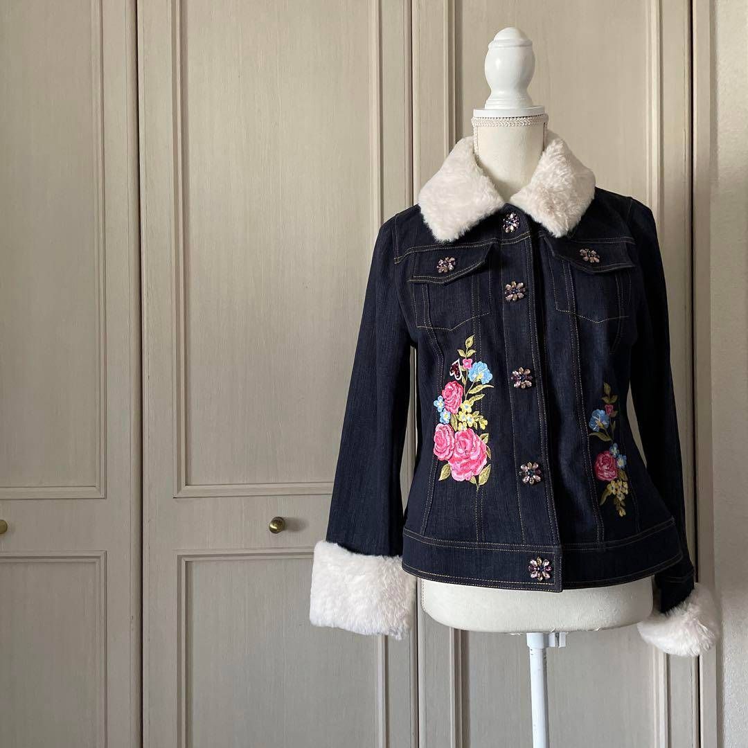 スーパービューティー superbeauty 花柄 ジャケット 刺繍 ファー fur