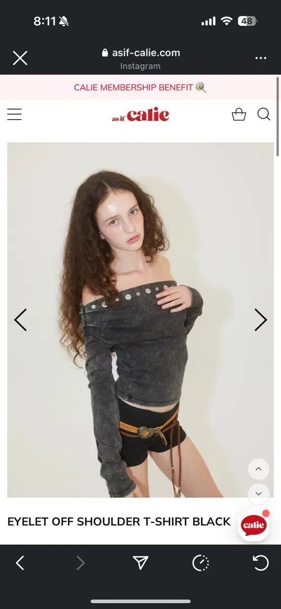 as if calie エンブロイダリー オフショルダーTシャツ ブラック