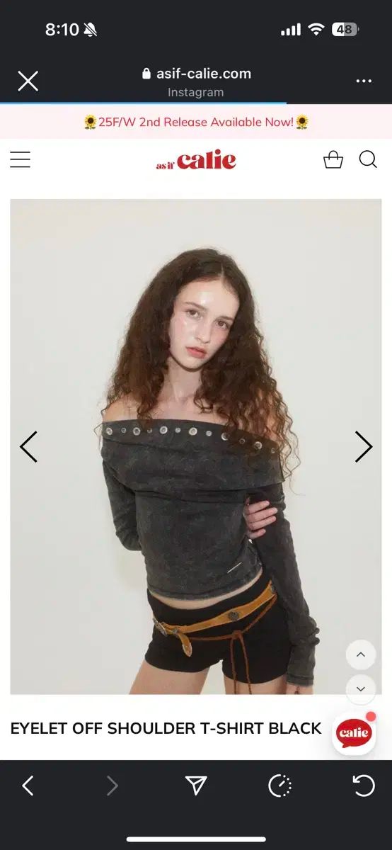 as if calie エンブロイダリー オフショルダーTシャツ ブラック