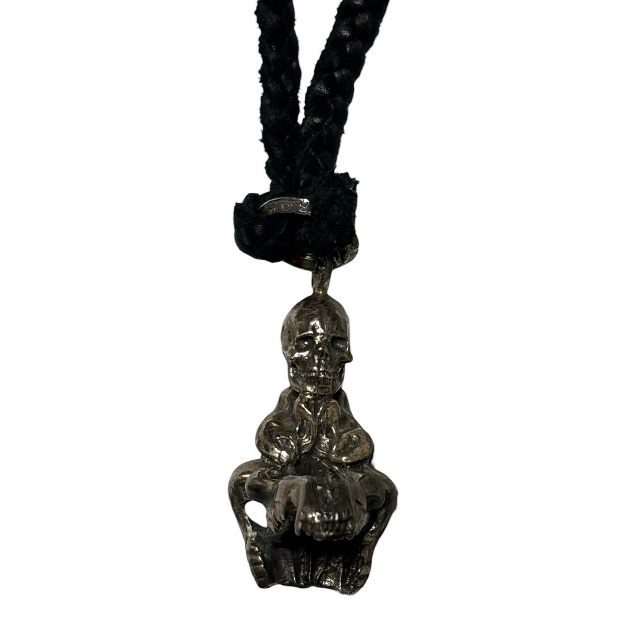 CHROME HEARTS クロムハーツ FOTI BUFORD - LEATHER BRAID フォティ ビュフォード スカル ペンダント & レザー ブレード 革紐 シルバー×ブラック コラボ