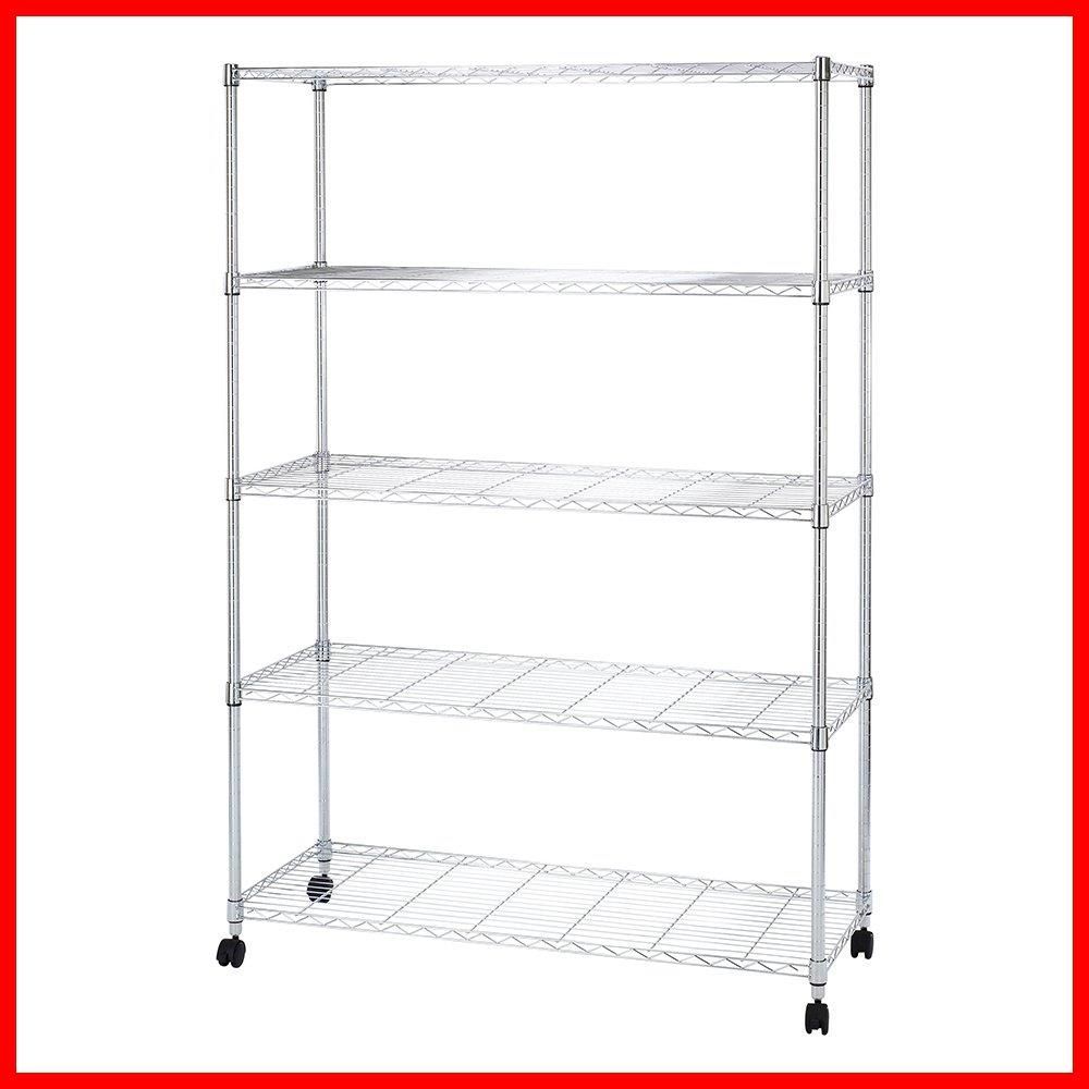 全体耐荷重400kg頑丈 幅120×奥行46×高さ180cm キャスター付き 収納棚 防錆加工 スチールラック 5段 ポール径25mmパーツ対応 幅120 業務用 メタルルミナスラック ルミナス互換 シェルフ 棚 キッチン収納EL25-12185