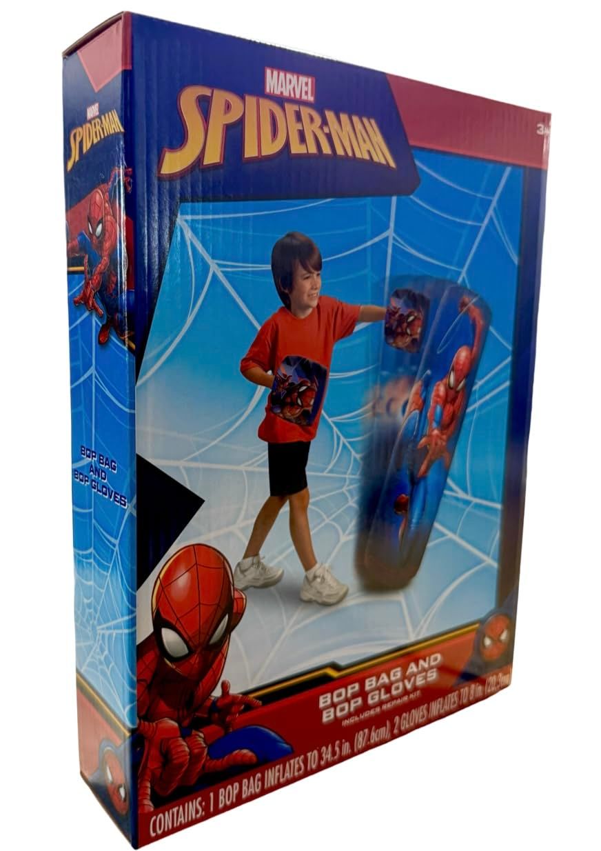 スパイダーマン 空気注入式バップバッグ バップグローブセット 子供用パンチングバッグ グローブ付き 自立式 スーパーヒーロー ブローアップ バウンシング ボクシングバッグ エクササイズ用 丈夫 高耐久 屋内外用 34 5インチ