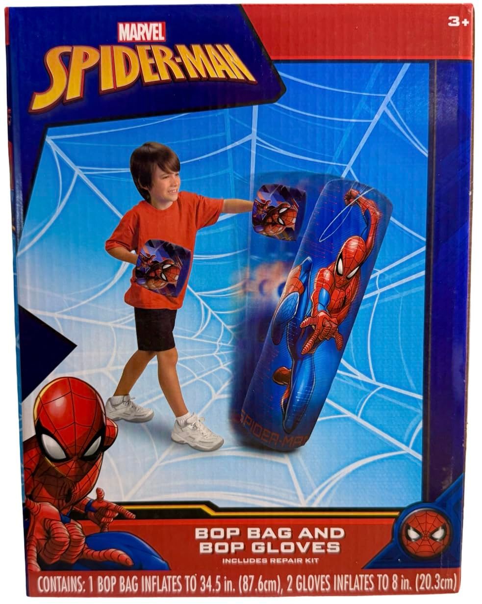 スパイダーマン スパイダーマン 空気注入式バップバッグ-バップグローブセット 子供用パンチングバッグ グローブ付き 自立式 スーパーヒーロー ブローアップ バウンシング ボクシングバッグ エクササイズ用 丈夫 高耐久 屋内外用 - 34.5インチ