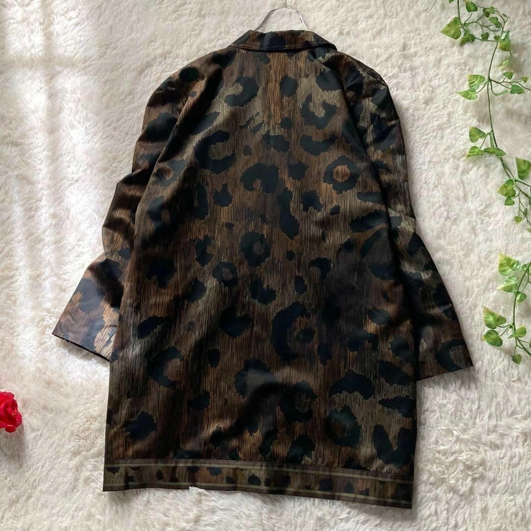 レオナール シルクウール ひょう柄 ダブルチェスターコート ロゴボタン