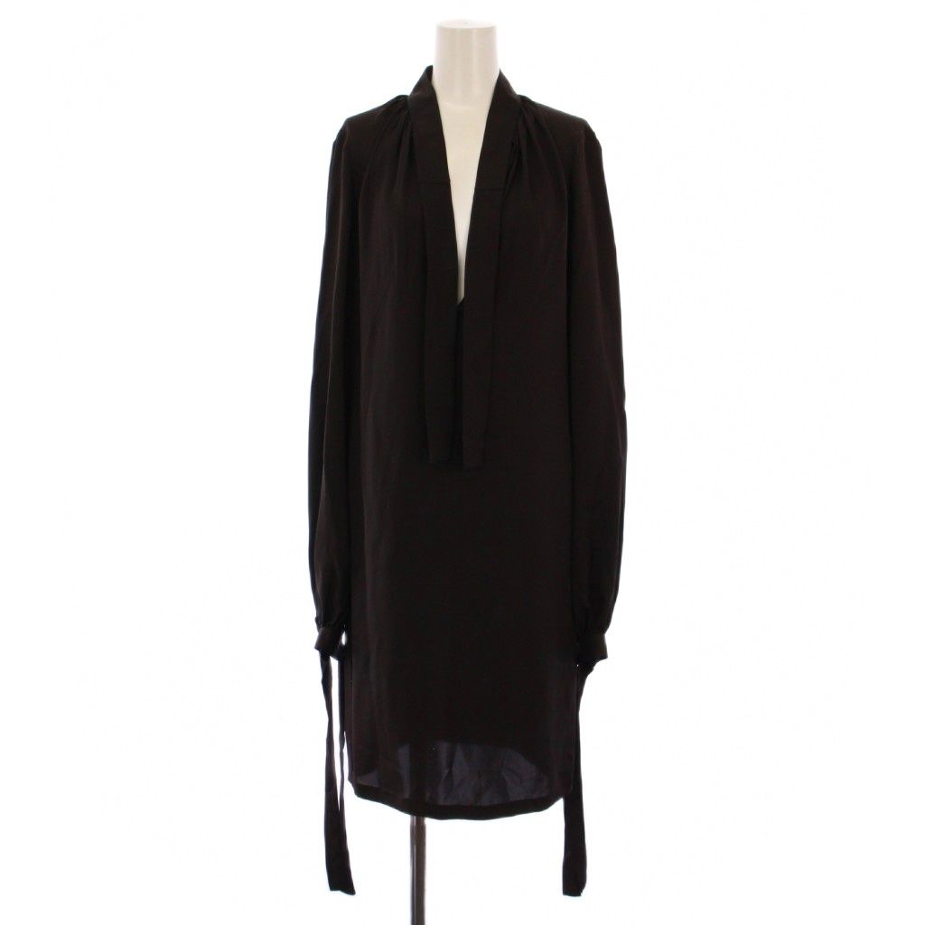 グッチ GUCCI ワンピース ひざ丈 長袖 シルク 38 チャコールグレー 113925 ZF043 BM