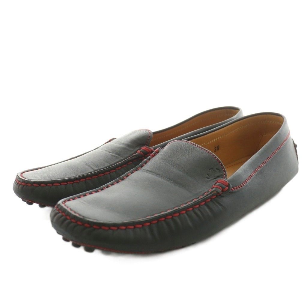 トッズ TOD S × フェラーリ FERRARI ローファー モカシン ドライビングシューズ レザー 39 黒 ブラック AN15