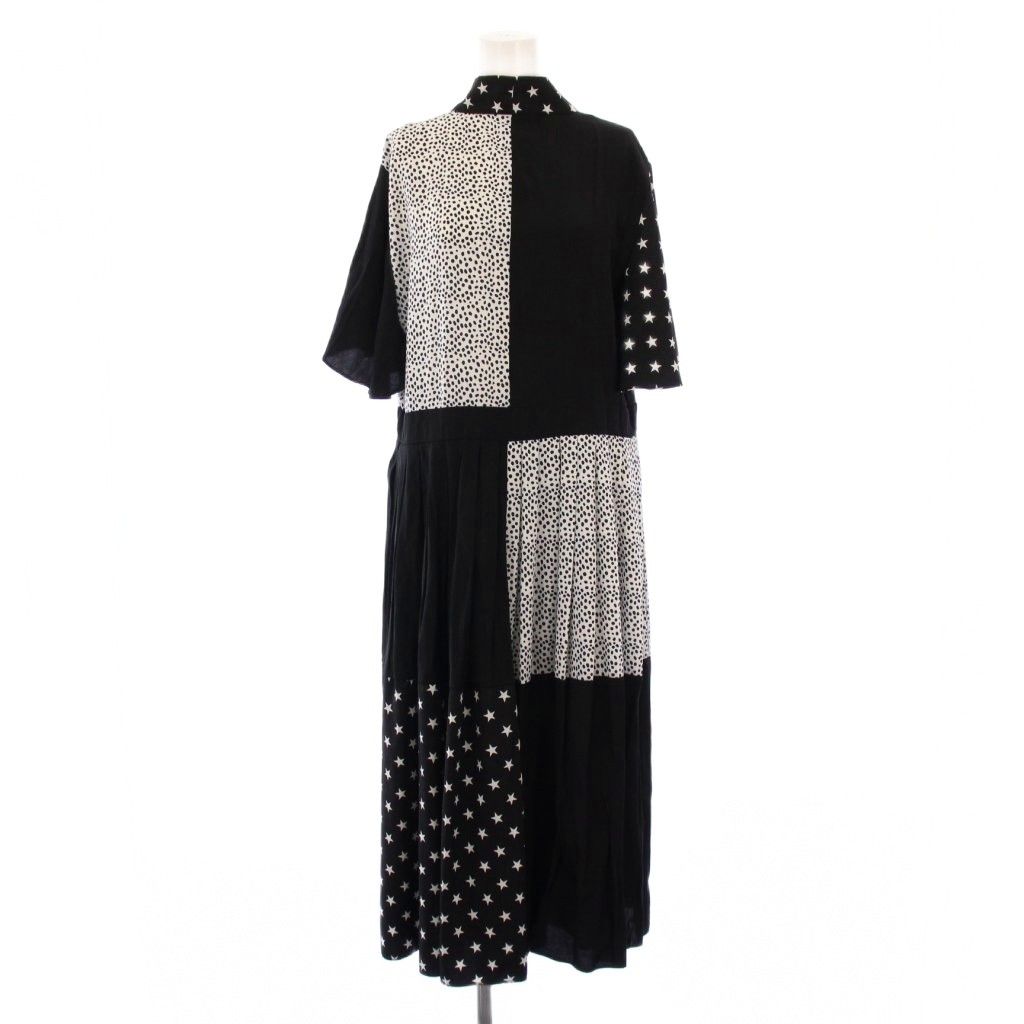 シスタージェーン Sister Jane フ ワンピース ミモレ ロング 半袖 星柄 バイ M 黒 ブラック 白 ホワイト BB