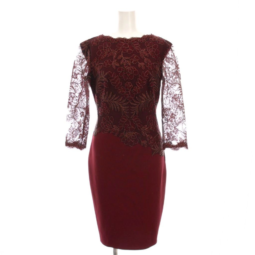 タダシショージ TADASHI SHOJI ドレス ワンピース ひざ丈 花柄 刺繍 レース 七分袖 2 ボルドー AUL16206MXY YM