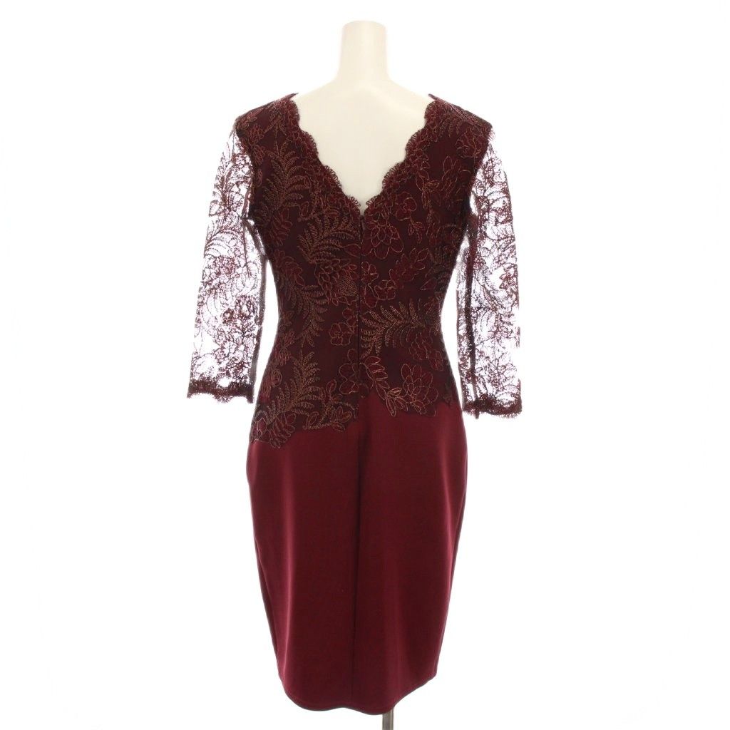 タダシショージ TADASHI SHOJI ドレス ワンピース ひざ丈 花柄 刺繍 レース 七分袖 2 ボルドー AUL16206MXY YM