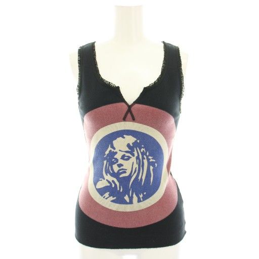 ヒステリックス Hysterics タンクトップ キーネック ヒスガール プリント レース 黒 ブラック 2CR-2660 YT