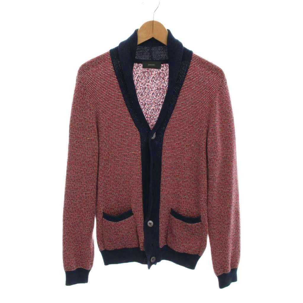 ザノーネ ZANONE カーディガン ニット Vネック 長袖 紺 ネイビー 赤 7ETJP1 ZC047 YM