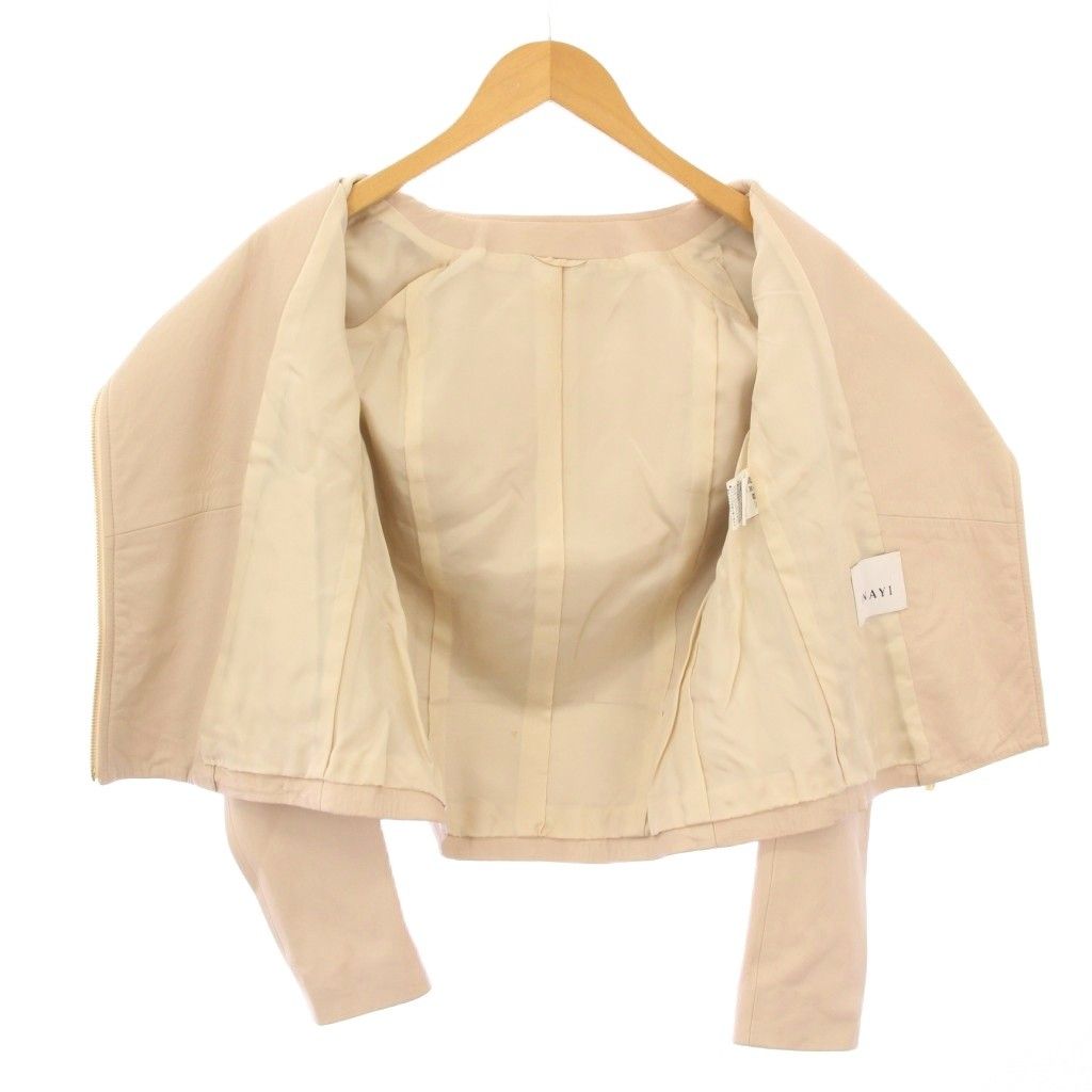 美品♡ ANAYI ノーカラー レザージャケット ジップアップ アイボリー アナイ ANAYI レザージャケット 羊革 ノーカラー アウター ジップ