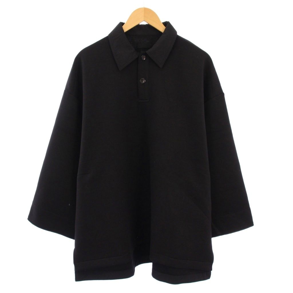 タロウホリウチ TARO HORIUCHI TH PRODUCTS OVERSIZED PORO SHIRT オーバーサイズポロシャツ 長袖 レギュラー ストレッチ ハーフボタン ロゴ 刺繍 2 黒 ブラック 2301-T30-M107 BB