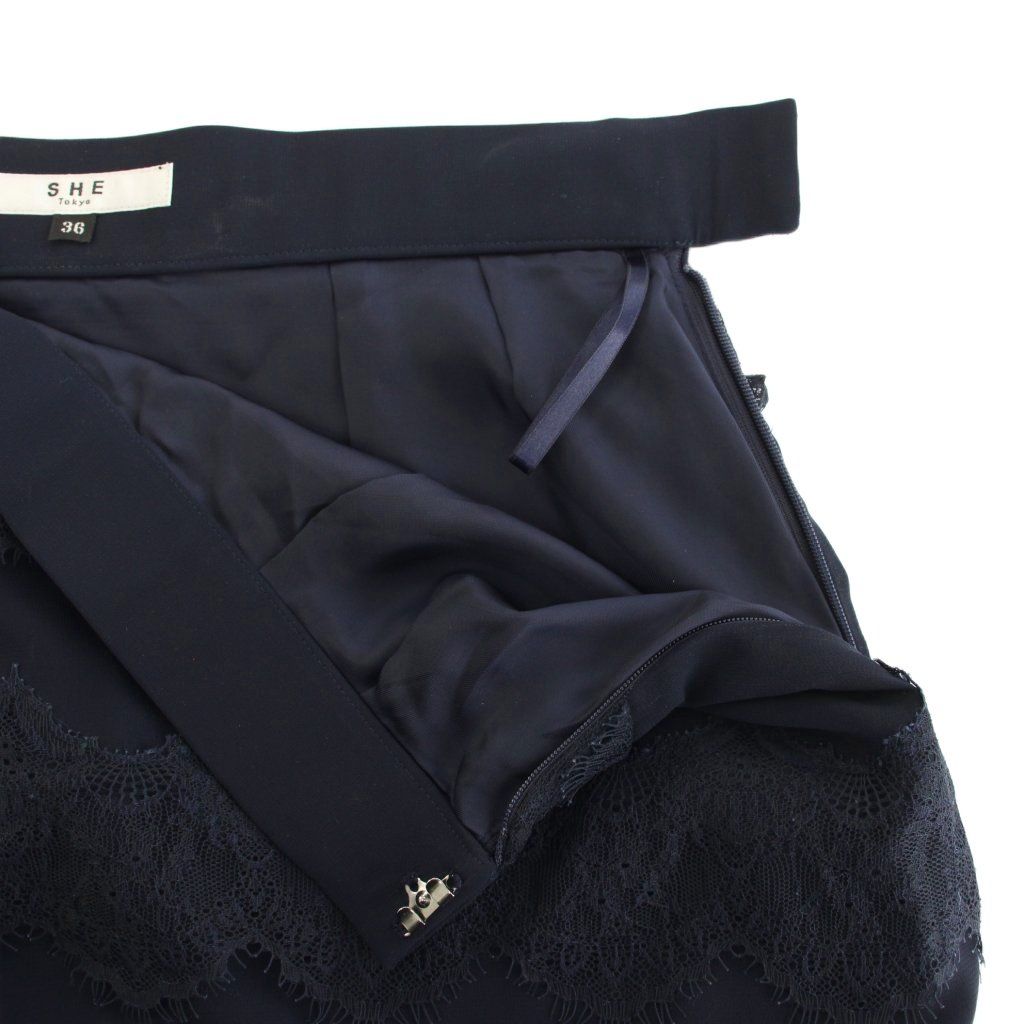 シートーキョー SHE Tokyo スカート ロング タイト プリーツ レース 花