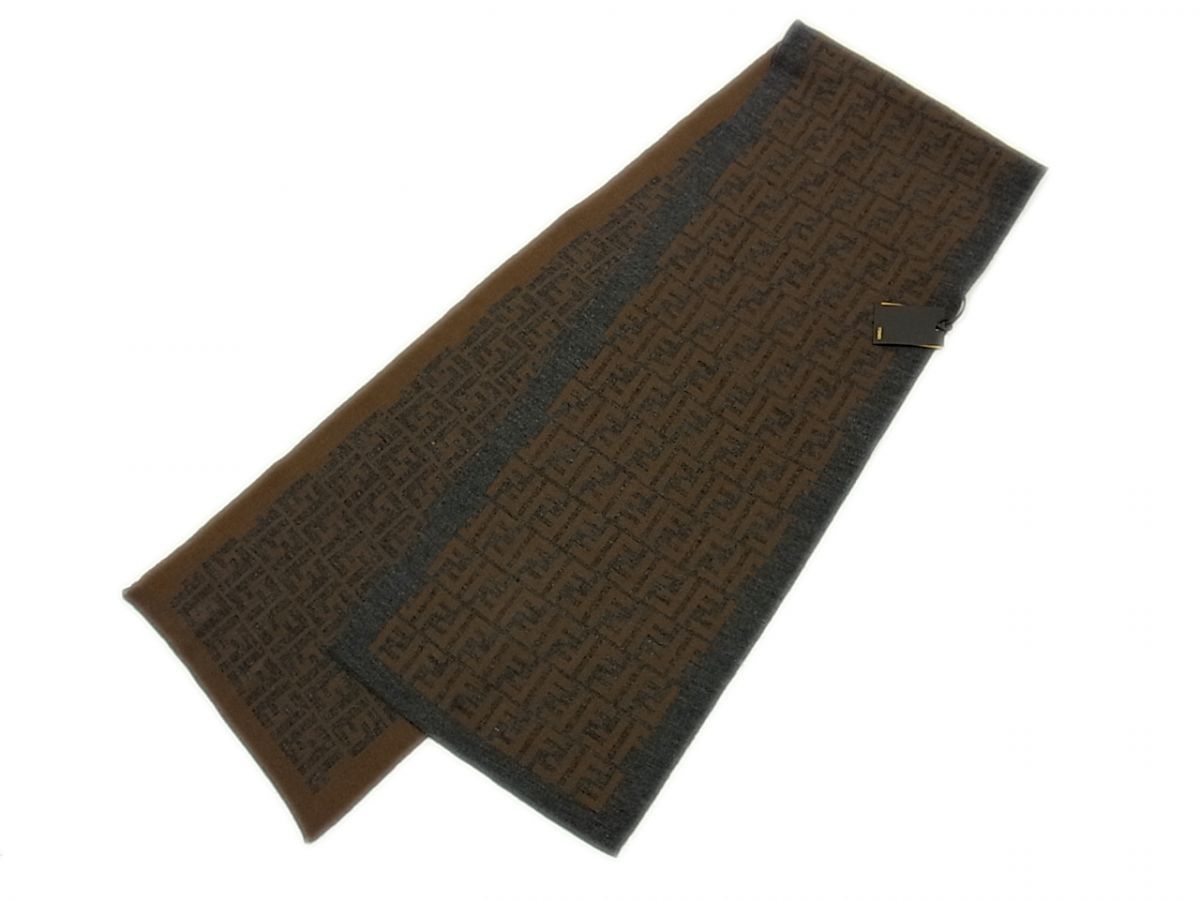 参考定価8万 FENDEI ロングマフラー FFズッカ柄 ロゴ入り ウール メンズ レディース 人気モデル FENDEI イタリア製